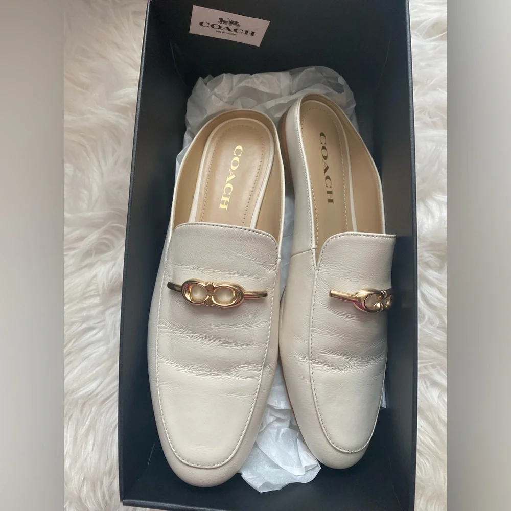 Coach Cream Mules with Gold Accent - Picture 7 of 8